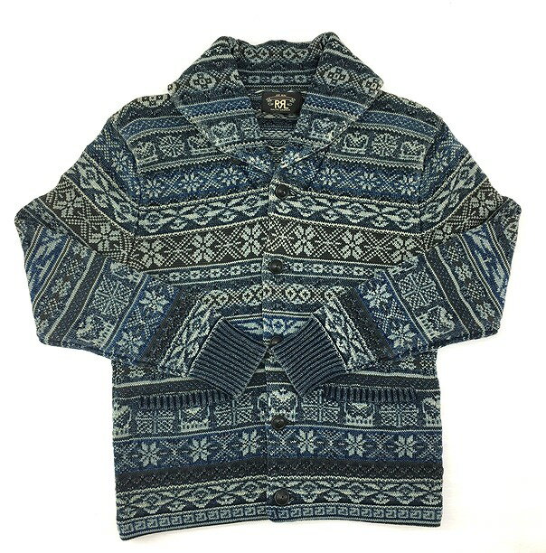 【中古】【サイズ：S】RRL ダブルアールエルRALPH LAUREN ラルフローレンINDIGO JACQUARD CARDIGAN メンズ カーディガン ショール 【八代店】