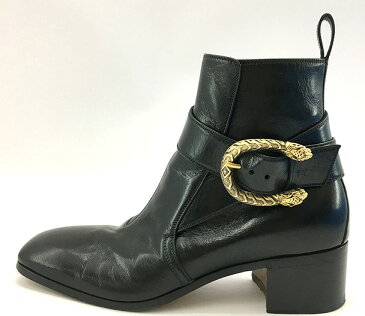 【中古】【サイズ：7】GUCCI グッチ Leather boot with buckle レザーブーツ ウィズ バックル BLACK 437325 16AW 虎 スクエアトゥ 【八代店】