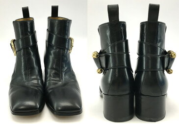 【中古】【サイズ:7】GUCCI グッチ Leather boot with buckle レザーブーツ ウィズ バックル BLACK 437325 16AW 虎 スクエアトゥ 【八代店】
