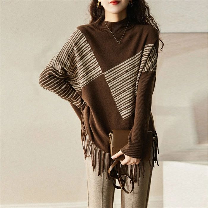 ニット セーター ニット チュニック レディース 長袖 秋 冬 ハイネック タートルネック ニット プルオーバー インナー セーター トップス チュニック セーター ニットウェア フリンジ裾 きれいめ ゆったり 体型カバー シンプル おしゃれ 大きいサイズ カジュアル 可愛い