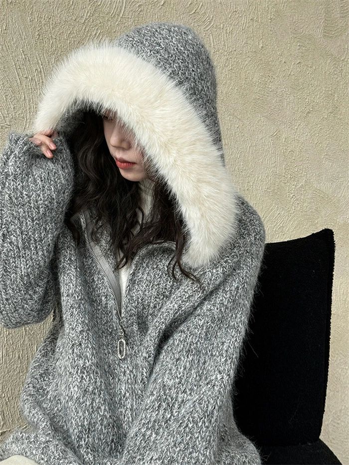 カーディガン ニットカーディガン ニットパーカー レディース 秋冬 セーター ニット フード付き ファーカラー 取り外し 長袖 ニットセーター ジップ アウター トップス 前開き 無地 きれいめ シンプル カジュアル おしゃれ 柔らかい ゆったり 20代 30代 40代 50代