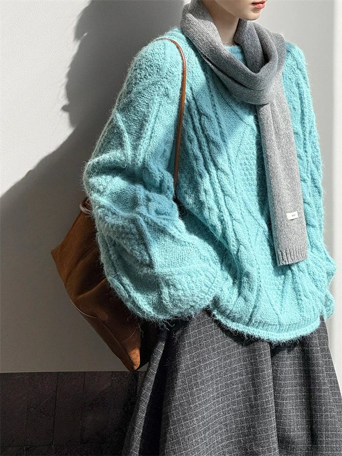 セーター ニットセーター 秋冬 レディース ニット ざっくり編み 厚手 カットソー クルーネック あったか 長袖 ップス プルオーバー 可愛い きれいめ おしゃれ レイヤード オフィス カジュアル シンプル こなれ感 可愛い 通勤OL 通学 20代 30代 40代 50代