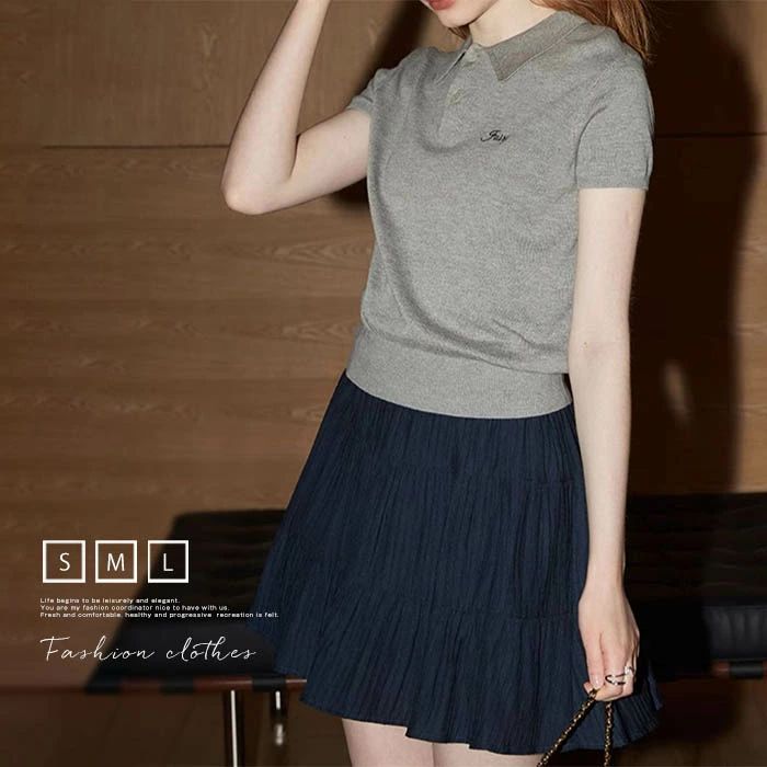 ポロシャツ サマーニット レディース 夏 ニット 半袖 Tシャツ カットソー ショート丈 トップス プルオーバー 折襟 ニットトップス ゆったり 着・せ カジュアル オフィス お洒落 シンプル きれいめ 大人 通勤OL 通学 20代 30代 40代 50代 送料無料