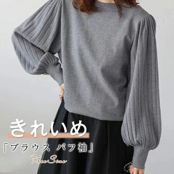 ブラウス ニット レディース 秋冬 シャツ Tシャツ きれいめ 長袖 パフスリーブ カットソー ボリューム袖 長袖 パフ袖 トップス プリーツ プルオーバー クルーネック 丸首 着痩せ 体型カバー カジュアル オフィス フォーマル フェミニン 通勤 柔らか 上品 新作 30代 40代