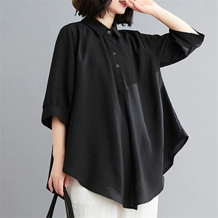 シャツブラウス ブラウス レディース 春 夏 秋 チュニックブラウス シャツ サマー 五分袖 フレア ふんわり シャツ 大人可愛い ナチュラル 森ガール 夏 トップス 爽やか 涼やか キレイめ カジュアル 大きいサイズ ゆったり 体型カバー 無地 可愛い 送料無料