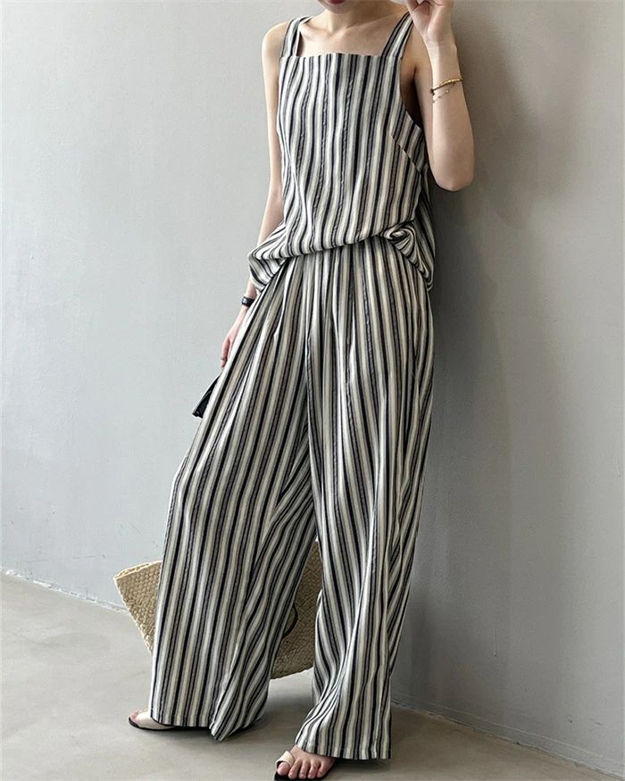 セットアップ レディース 夏 春 2点セット パンツドレス パンツスーツ ノースリーブ ロングパンツ ガウチョパンツ ワイドパンツ ゆったり タンクトップ キャ...