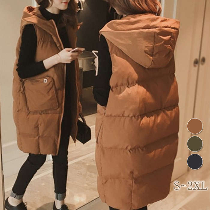 ロング丈 ダウン ベスト ハイネック ロング ベスト 中綿ベスト ノースリーブ ジャケット アウター 秋冬 レディース ファッション