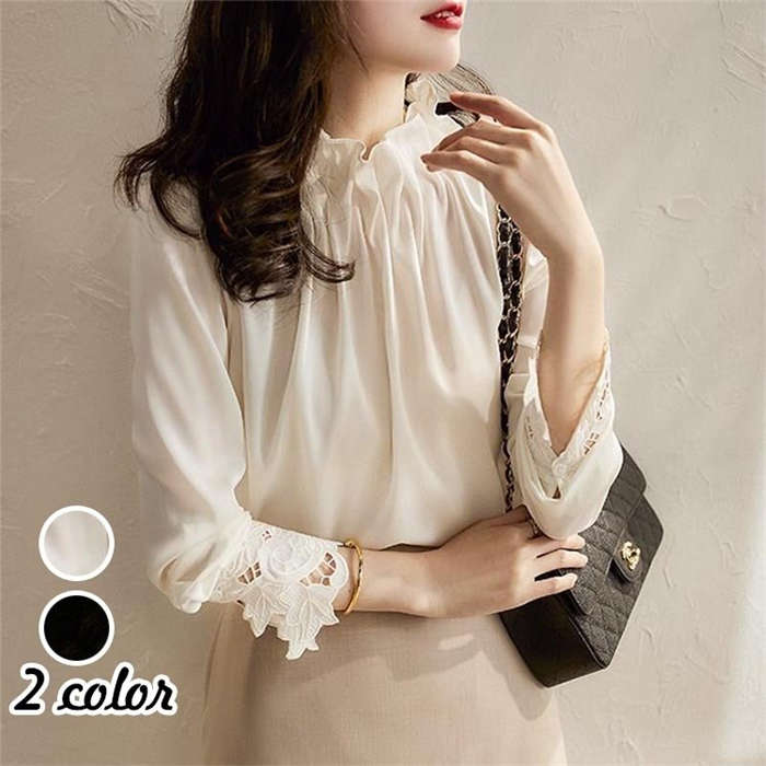 ブラウス レディース きれいめ 40代 春秋 上品 レース花刺繍ブラウス 白シャツ 長袖 ゆったり オシャレ 韓国風 大人 30代 50代 送料無料