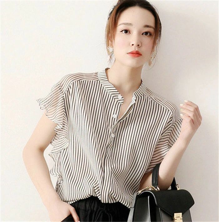 ブラウス レディース 40代 春夏 オシャレブラウス 韓国風 半袖トップス ボーダー柄シャツ レースフレア袖トップス 薄手 ゆったり 体型カバー 上品 通勤OL 送料無料