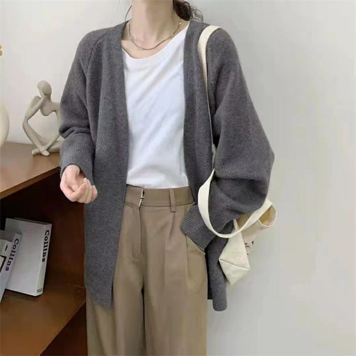 ニット カーディガン レディース 長袖 アウター 寒さ対策 ノーカラー 羽織 柔か 温かい 保温 伸縮性 ポケット付き ミディアム丈 シンプル 着痩せ トップス 普段着 通勤 秋冬 春
