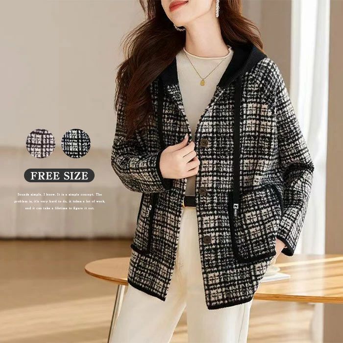 アウター コート カーディガン ツイード レディース 春秋 カーデ トップス フード付き 前開き 羽織り スーツセレモニー きれいめ 上品 フォーマル スーツ パーティー きれいめ ゆったり 体型カバー カジュアル シンプル オフィス 通勤OL 20代 30代 40代 50代