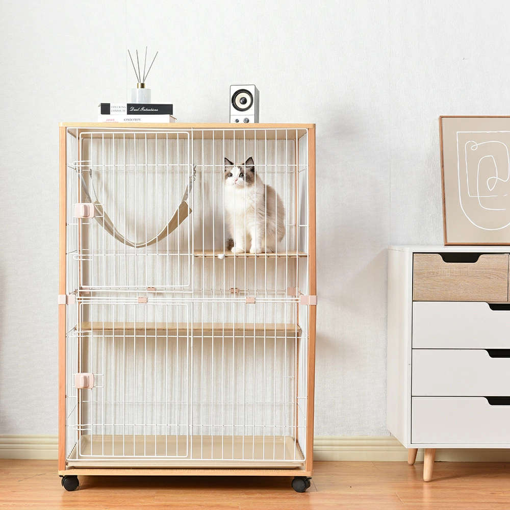 猫 ケージ キャットケージ 2段 木製フレーム ハンモック付 広々 大型 猫ゲージ 高級感 おしゃれ キャッ..
