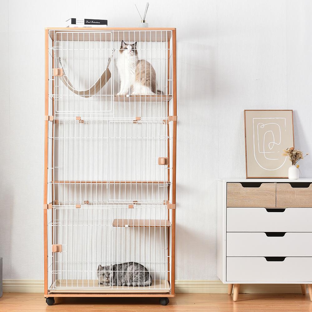 猫 ケージ キャットケージ 3段 木製フレーム ハンモック付 広々 大型 猫ゲージ 高級感 おしゃれ キャッ..