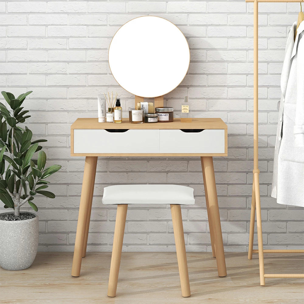 ドレッサー 化粧台 ドレッサーテーブル メイク台 化粧台 引き出し 大容量 収納 化粧 木製　鏡台 PU椅子..