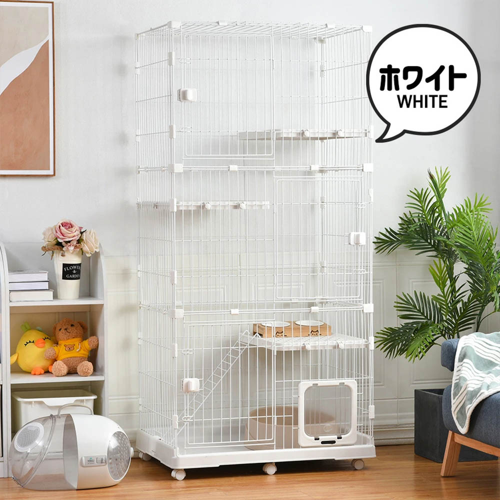 【猫専用ドア付き 】猫 ケージ キャットケージ 3段 多頭飼い 1段2段可能 キャスター付き 大型 猫ケージ ペットケージ ケージ ペット用 キャットハウス ペットサークル ネコ ハウス 移動便利 多段 留守番 保護 脱走防止 3