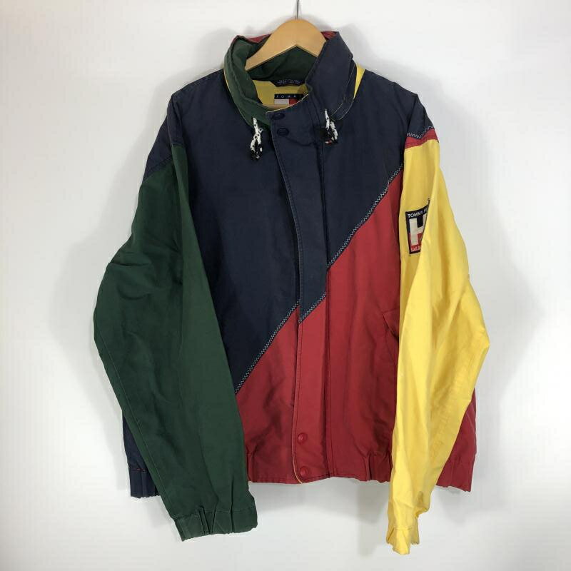 【中古】90s TOMMY HILFIGER ナイロンブルゾン L マルチカラー フラッグタグ トミーヒルフィガー[19]