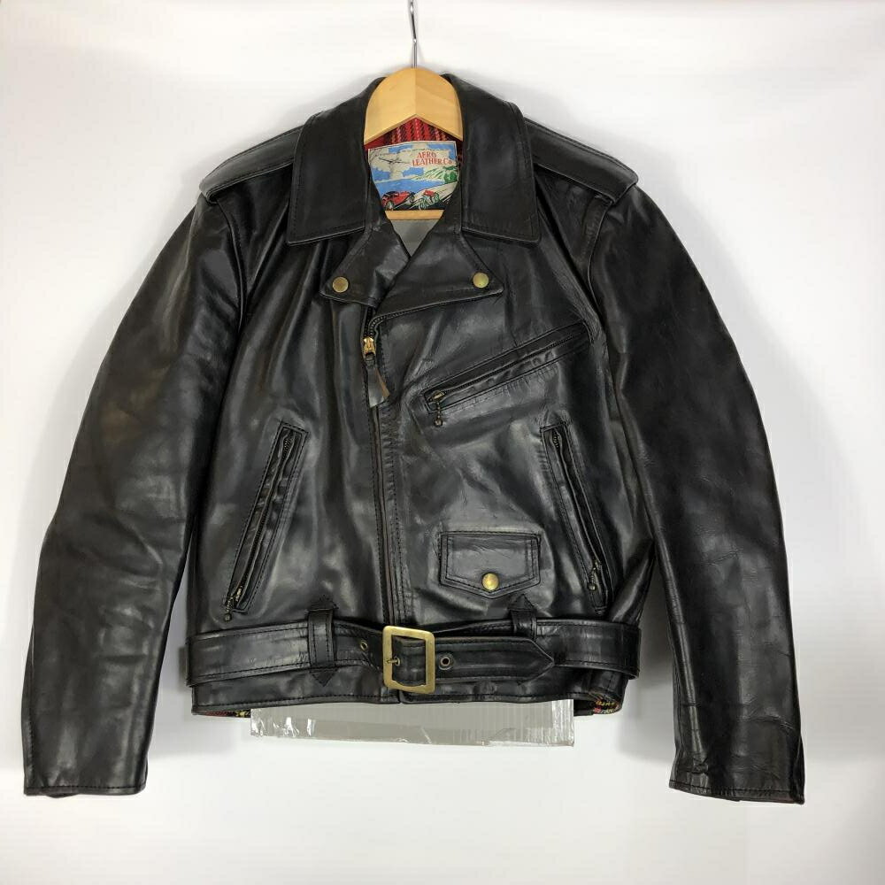 【中古】AERO LEATHERS ダブルライダースジャケット 36 ブラック FQHH エアロレザー 19