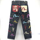 【中古】EVISU PARIS Lot.0065 メニーポケット 戎プリント サイズ：W36×L34 エヴィス デニム インディゴ アメカジ [24]