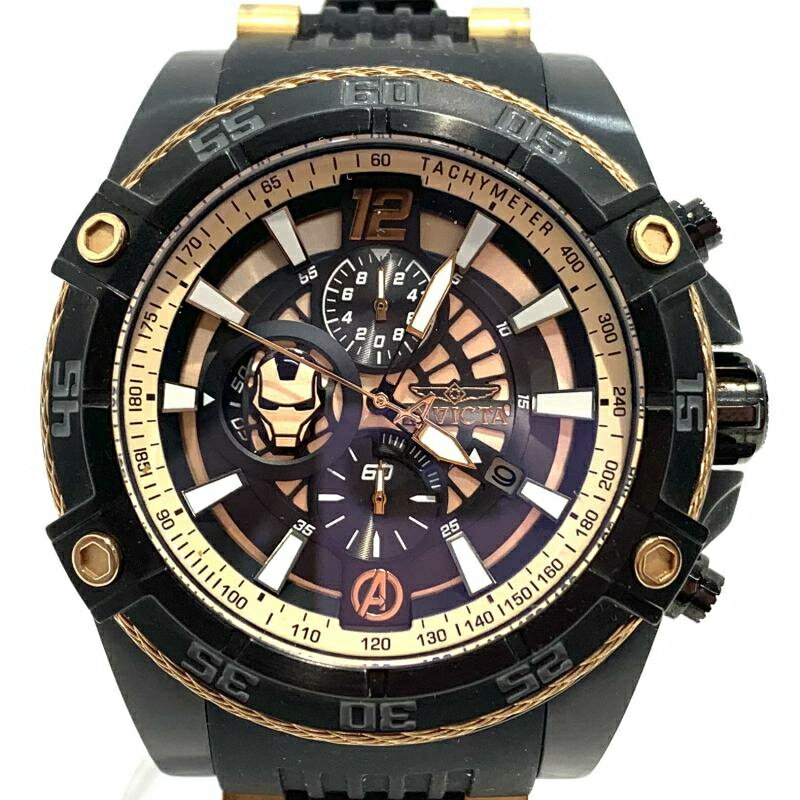 yÁzINVICTA~MARVEL Quartz 3 Hand Rose Gold, Black Dial Watch ACA} 26798 CrN^ }[x NI[c ubN [19]