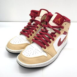 【中古】NIKE AIR JORDAN 1 Mid Beige/Cardinal Red サイズ25cm 554724 201 ナイキ エアジョーダンワン[91]