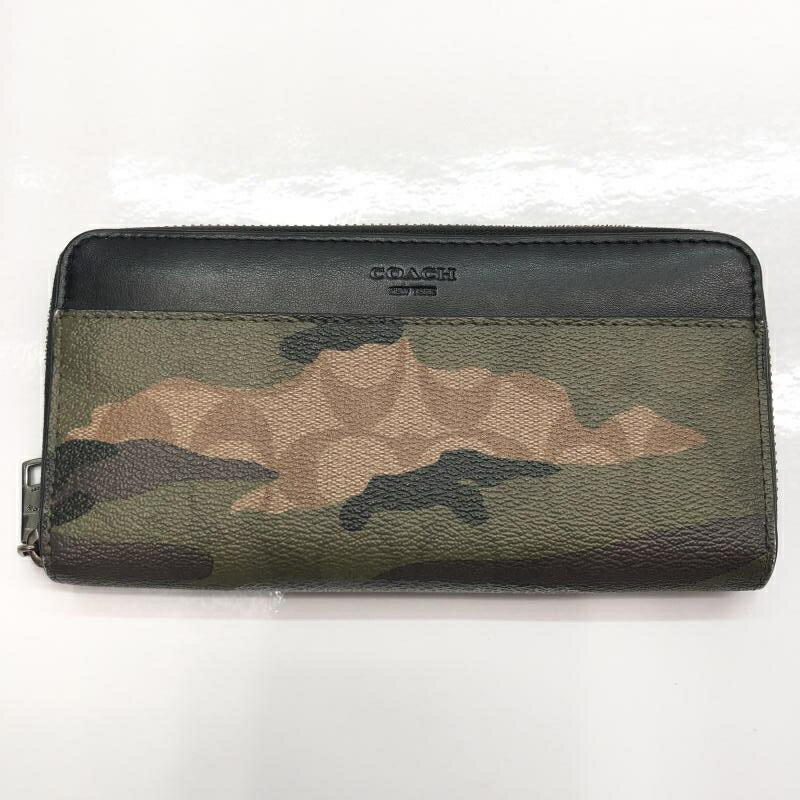 【中古】COACH シグネチャー カモフラ ラウンドジップ長財布 F87189[91]