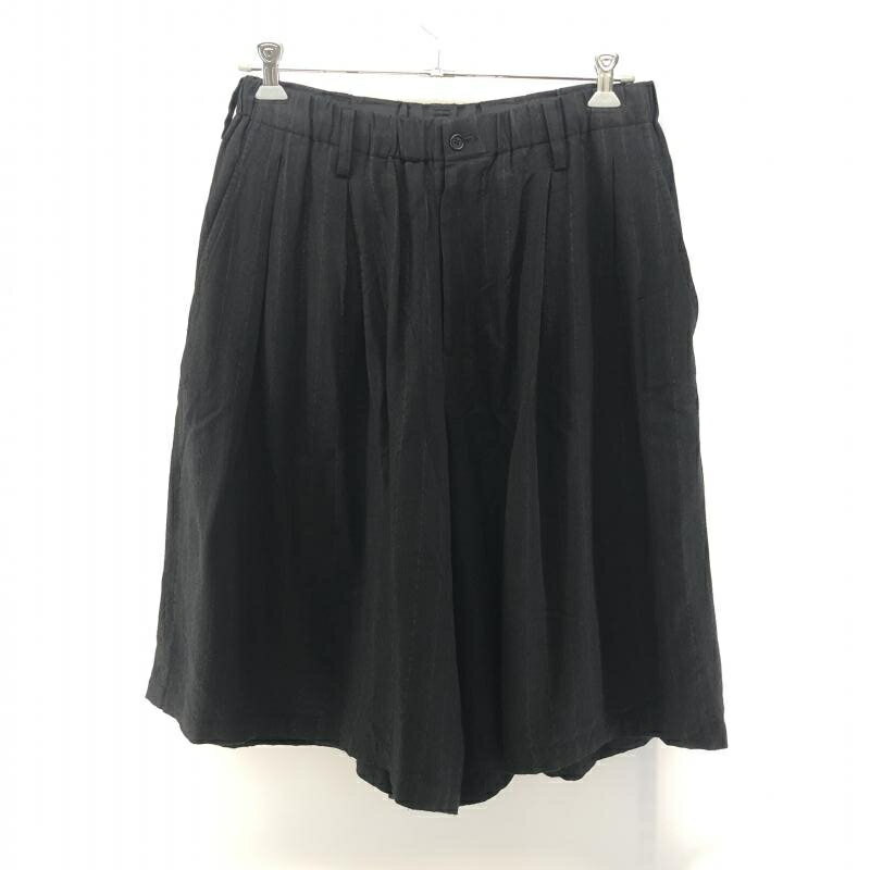 【中古】Yohji Yamamoto BLACK SCANDAL ストライプ タックハーフパンツ サイズ2 ブラック HN-P25-246 ヨウジヤマモト[24]