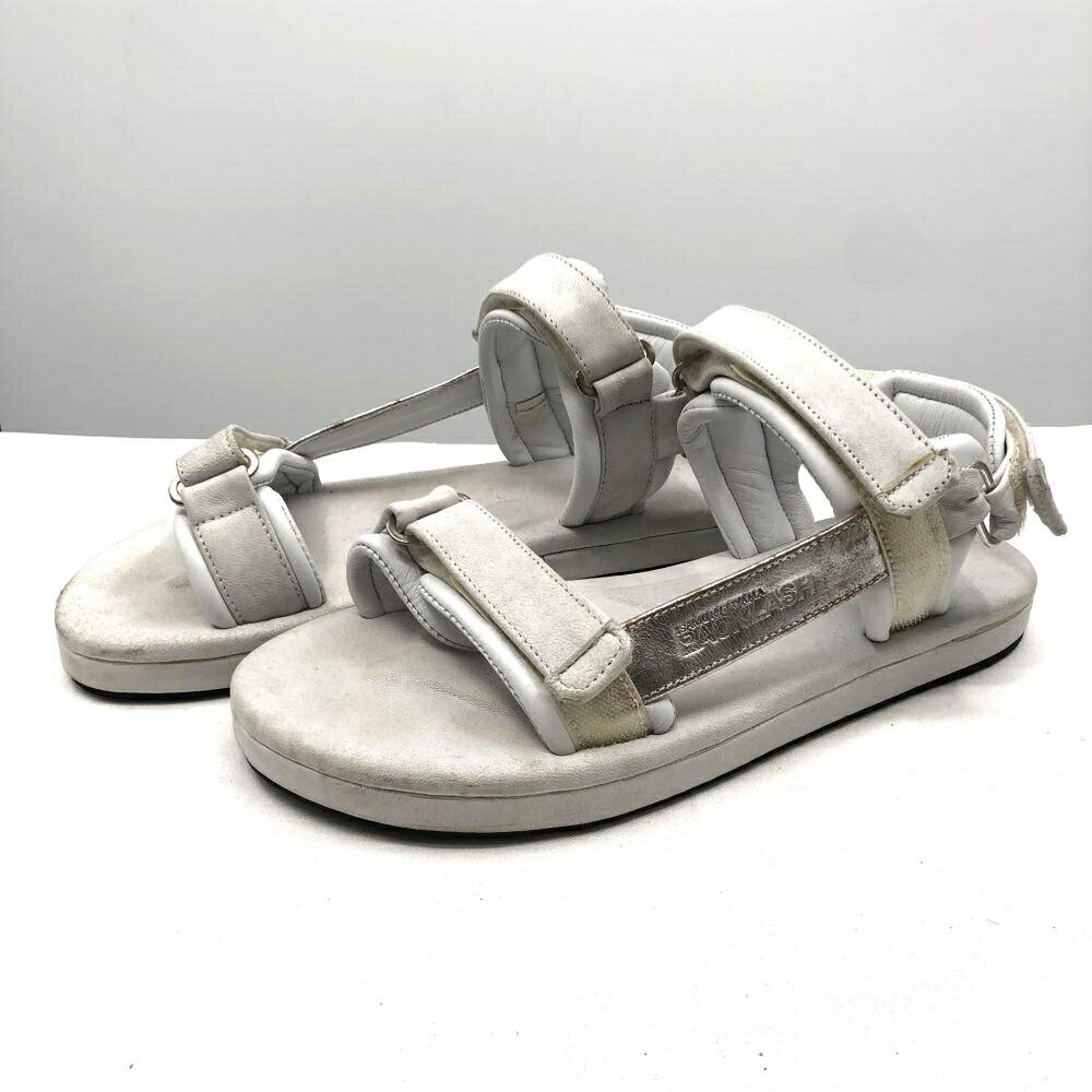 【中古】BACKLASH STELLA ゴートレザー+シープレザー サンダル サイズL ホワイト 汚れ有[17]