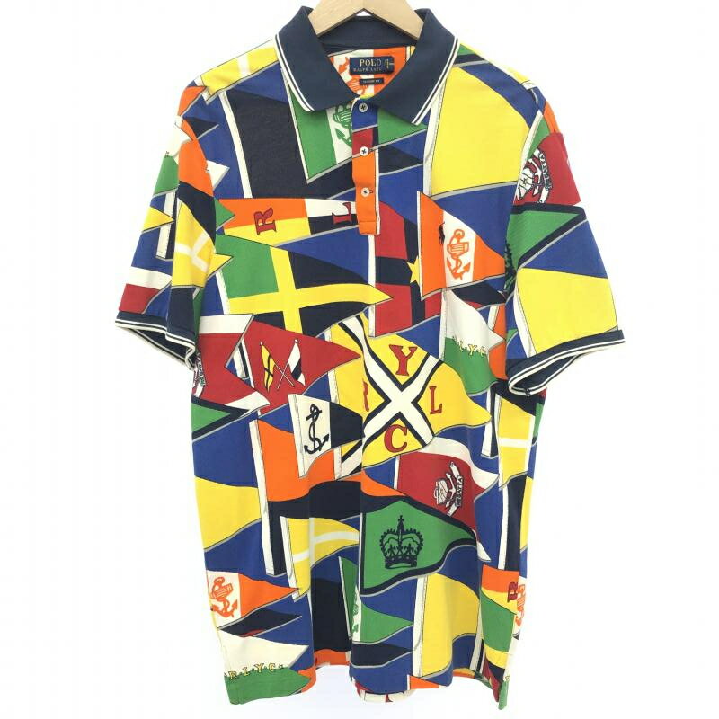 【中古】POLO RALPH LAUREN　Flag print pique polo　L　710741129001　ラルフ ローレン[66]
