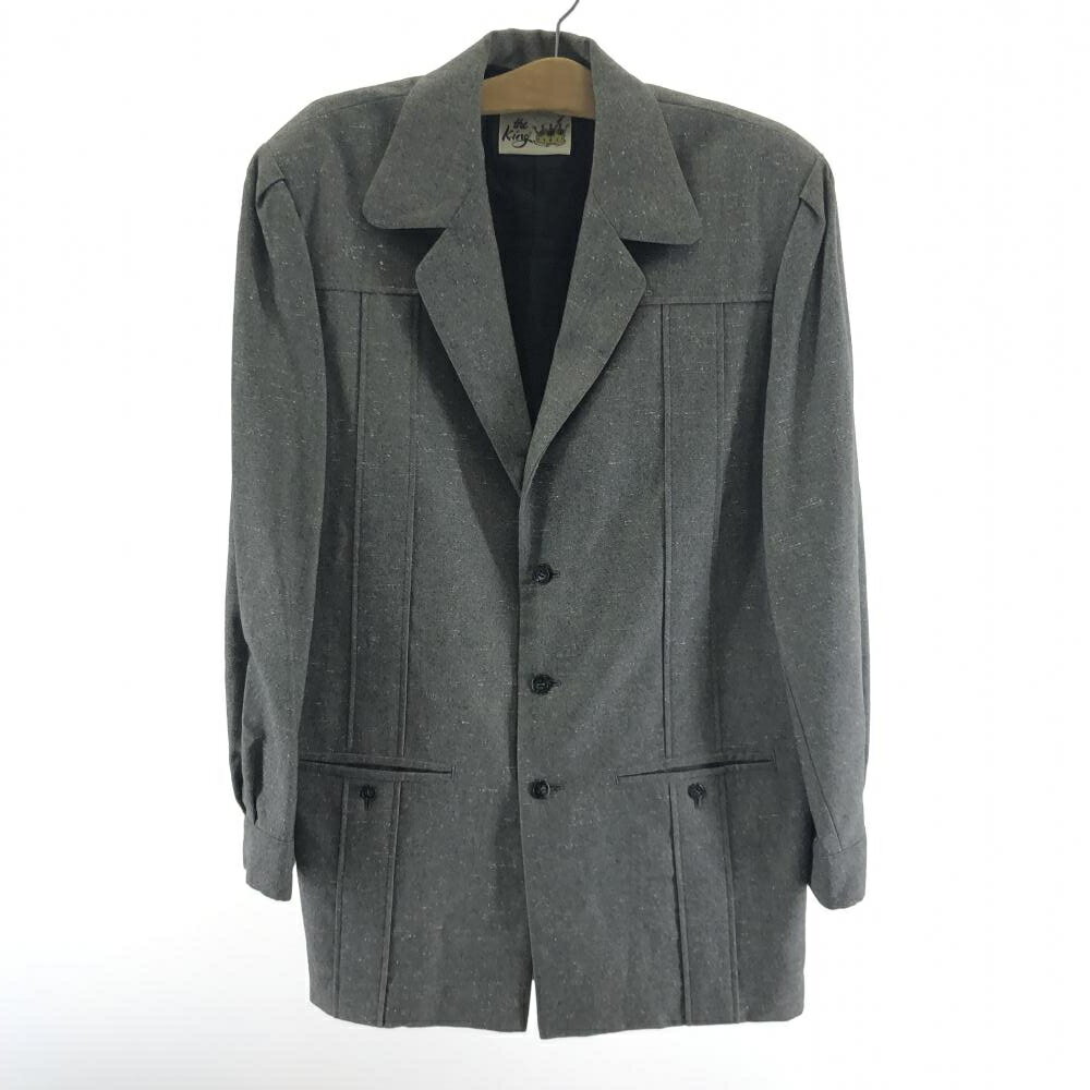 【中古】THE KING かすり柄 3Bハーフコート サイズLL グレー ザ・キング[17]