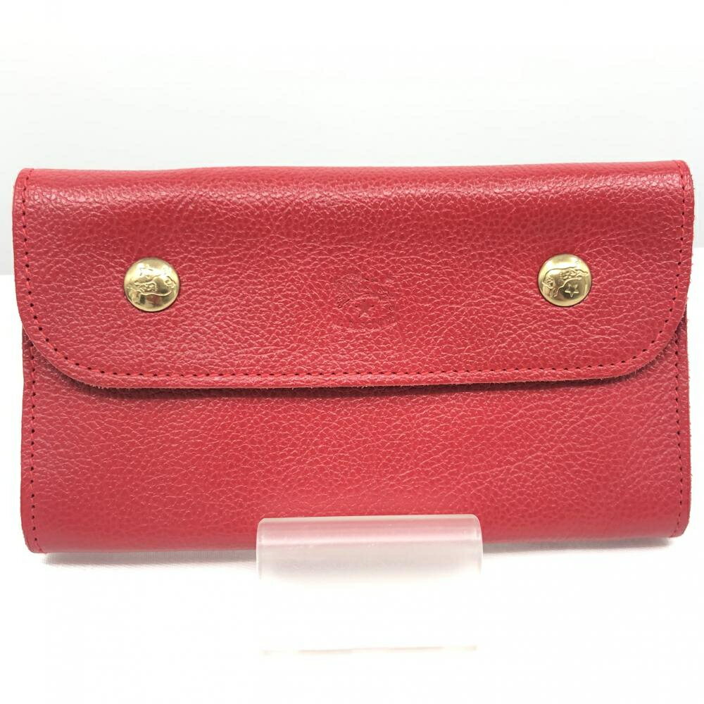 【中古】IL BISONTE フラップミドルウォレット レッド イルビゾンテ[17]