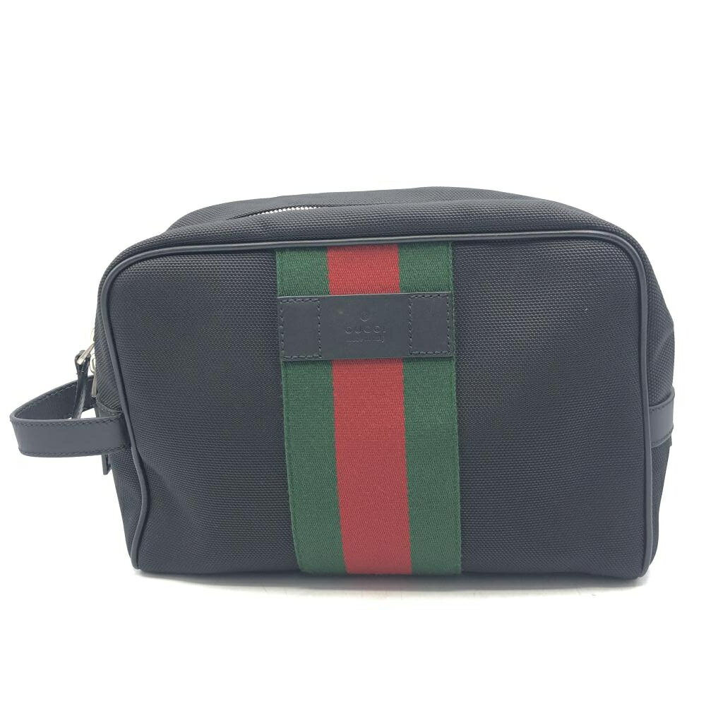 【中古】GUCCI シェリーライン クラッチバッグ ブラック レッド グリーン 630916 アウトレット刻印有　グッチ[17]