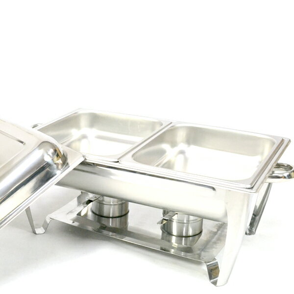 【着後レビューで特典A】フードウォーマー チェーフィングディッシュ 角型 2トレイ 保温器 7.2L 家庭用 業務用 ホテルパン 厨房 キッチン用品 ホームパーティ ビュッフェ バイキング BBQ アウトドア キャンプ クリスマス 送料無料 お宝プライス ###ディッシュダブル0202###のサムネイル