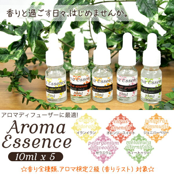 アロマオイル アロマエッセンス Aroma Essence 10ml×5本セット【イランイラン】【オレンジスイート】【ジュニパーベリー】【ゼラニウム】【ティートュリー】香り 癒し かわいい 可愛い オシャレ 送料無料/###アロマ5種セット赤▼###