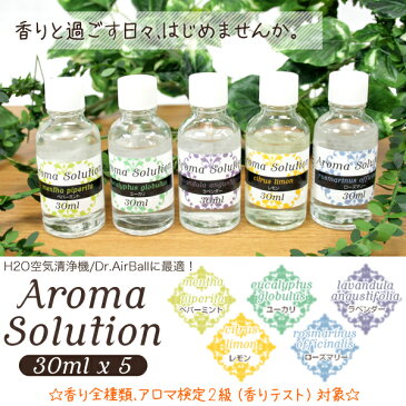 アロマオイル アロマソリューション Aroma Solution 30ml×5本セット【ペパーミント】【ユーカリ】【ラベンダー】【レモン】【ローズマリー】香り 癒し かわいい 可愛い オシャレ 送料無料/###アロマ5種セット青-S◆###