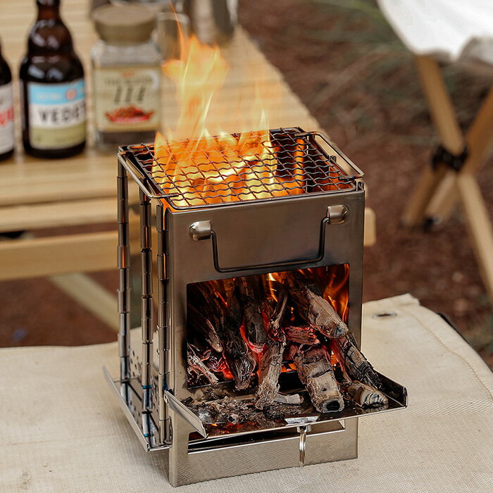 焚き火台 焚火台 バーベキューコンロ BBQ クッカー グリル ファイアスタンド 14×14×21cm コンパクト 折り畳み 収納バッグ付 持ち運び ..