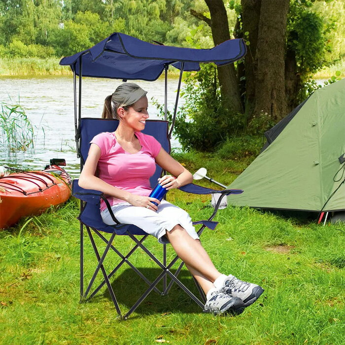 アウトドア チェア 折りたたみ 屋根付きチェア サンシェード シェード 日よけ レジャー イス キャンプ バーベキュー BBQ 折りたたみ式 折畳み 折り畳み 紫外線対策 レジャーチェア 椅子 UVカット 送料無料 ###チェア1053-3-NB###のサムネイル
