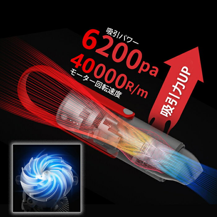 【新生活応援キャンペーン】掃除機 ハンディクリーナー ハンドクリーナー 軽量 小型 カークリーナー 充電式 コードレス 車載 2000mAh バッテリー内蔵 USB充電 強力吸引 6200Pa 紙パック不要 車内 一人暮らし おしゃれ 送料無料 ###掃除機ABV005-###