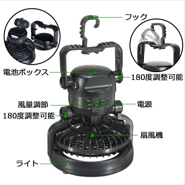 キャンプライト LEDライト付き ファン 扇風機付き 吊り下げ可 照明 2WAY仕様 電池式 キャンプ BBQ 防災 アウトドア テント 緊急 ###ライト扇風機FSD###通販格安セール情報 楽天 通販