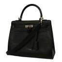 ★SALE 【4pd3396-g】エルメス ツーウェイバッグ/ケリー25/□F刻印/リザード/ブラック/シルバー金具 【中古】 レディース