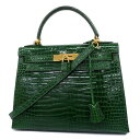 ★SALE 【4ra0060-g】エルメス ツーウェイバッグ/ケリー28/□C刻印/ポロサス/グリーン/ゴールド金具 【中古】 レディース