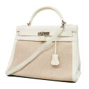 ★SALE 【4rc3626-g】エルメス ハンドバッグ/ケリー32/□I刻印/トリヨンクレマンス/トワルアッシュ/ホワイト/シルバー金具 【中古】 レディース