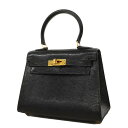 ★SALE 【4rd5497-g】エルメス ハンドバッグ/ミニケリー/〇X刻印/リザード/ブラック/ゴールド金具 【中古】 レディース