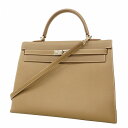★SALE【4se5011-g】エルメス ハンドバッグ ケリー35ヴェルサ ヴォーエプソン エトゥープ ルビー シルバー金具 □R刻印 SPO【中古】レディース