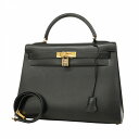 ★SALE【5dc3772】エルメス ハンドバッグ ケリー32 ボックスカーフ ブラック ゴールド金具 〇A刻印【中古】レディース