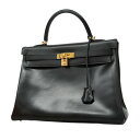 ★SALE【5fd4734】エルメス ハンドバッグ ケリー35 ボックスカーフ ブラック ゴールド金具 □D刻印【中古】レディース