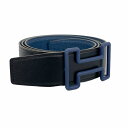 ★SALE【5fe6422-h】エルメス ベルト トゥナイトカラー ボックスカーフ トゴ ブラック ブルーオラージュ シルバー金具【中古】メンズ