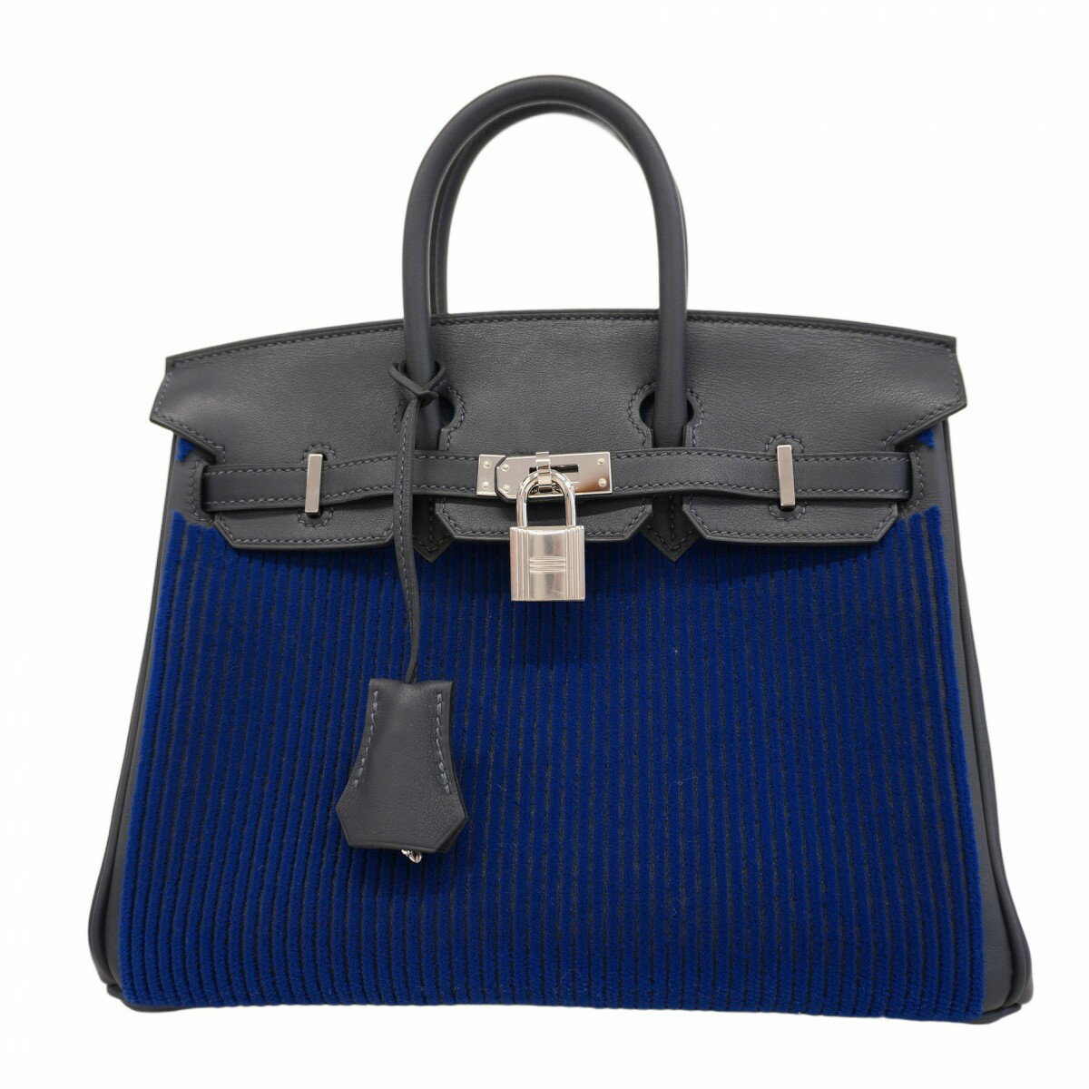 ★SALE【5oc1109-3-e-g】エルメス ハンドバッグ バーキン25コートアコート スイフト タフタージュ キャバン/ブルーサフィール シルバー金具 B...