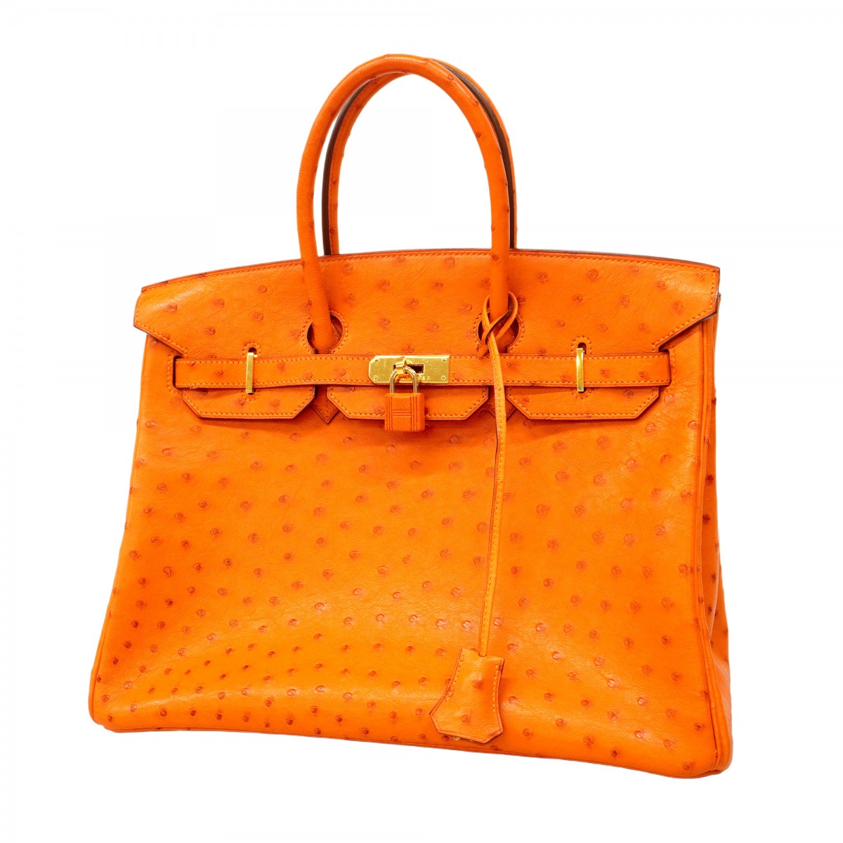 ★最終価格★SALE【5ce5077-e】エルメス ハンドバッグ バーキン35 オーストリッチ タンジェリン ゴールド金具 □H刻印【中古】レディースのサムネイル