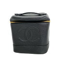 【5db2193】シャネル バニティバッグ キャビアスキン ブラック ゴールド金具【中古】レディース