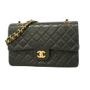 【5db3299】シャネル ショルダーバッグ マトラッセ Wフラップ Wチェーン ラムスキン ブラック ゴールド金具【中古】レディース